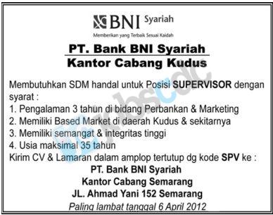 PT Bank BNI Syariah - Recruitment Supervisor BNI Syariah 