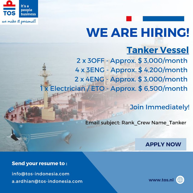 Hiring for Tanker Vessel Crew Terbaru TOS Indonesia 2023