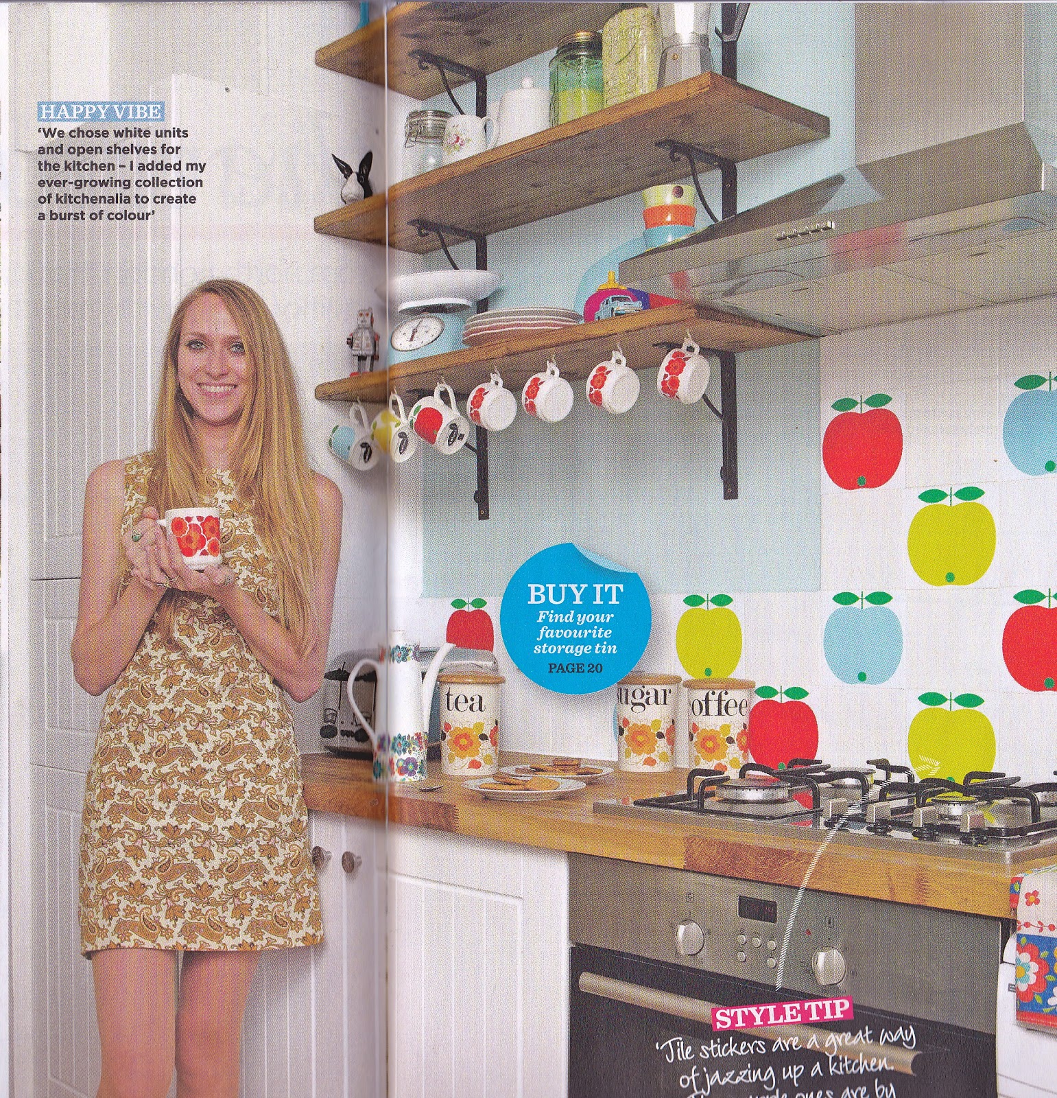 Chloe in her colourful kitchen with her mug and cups from the Pomme de ...