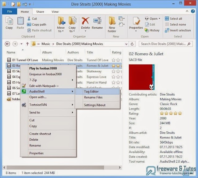AudioShell : un logiciel gratuit pour éditer et visualiser les tags des fichiers audio depuis l'explorateur Windows
