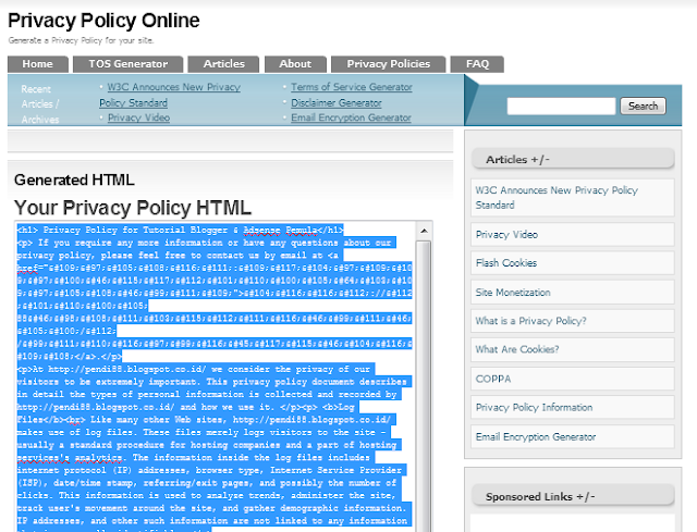 cara paling mudah membuat privacy policy untuk blog