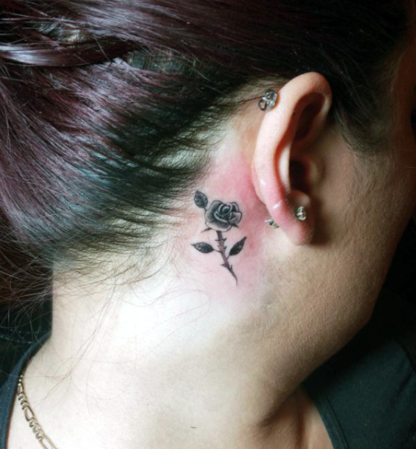 delicate rose flower small tattoo designs on the behind the ear for female