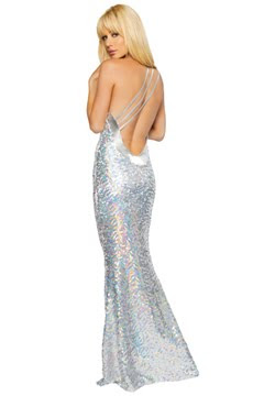 SILVER TRIPLE STRAP ONE SHOULDER SEQUIN GOWN