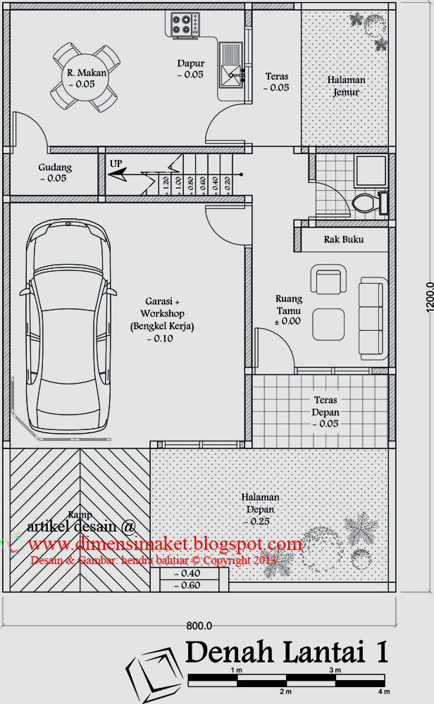 Desain Rumah 005: Desain Rumah Tinggal 2 lantai Plus Workshop (Bengkel 