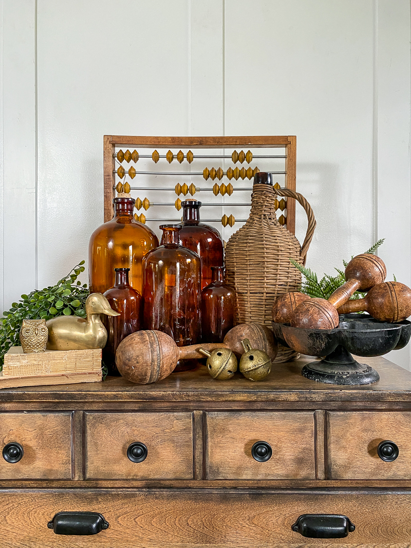 antique amber bottles, antique decor