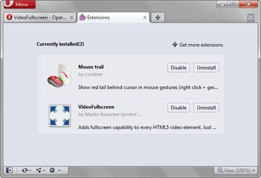 opera 11 extensions management