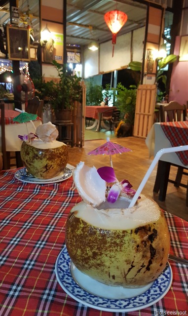 Fresh coconut drinks at the Bai Tong Restaurant.