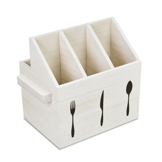 #HOW2304WH Wooden Silverware Holder Flatware Utensil Caddy with Handles