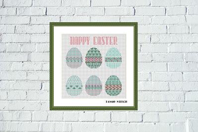 Ornament Happy Easter cross stitch embroidery pattern