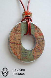 washer necklace, map decoupaged necklace, travel lover jewelry