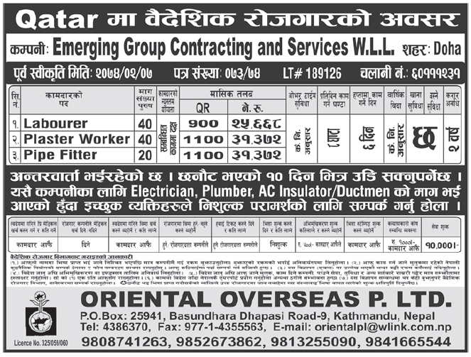 Jobs in Qatar for Nepali, Salary Rs 31,372