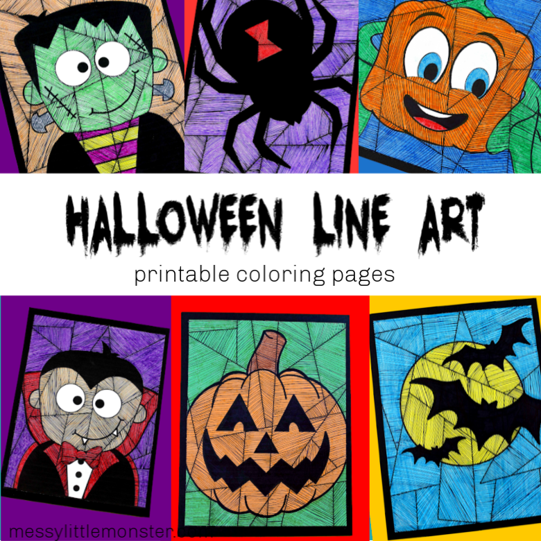 Halloween colouring pages - line art projects