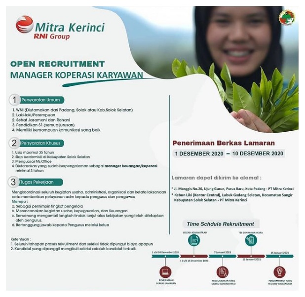 Lowongan Kerja Perkebunan PT Mitra Kerinci (PT RNI GROUP) Desember 2020