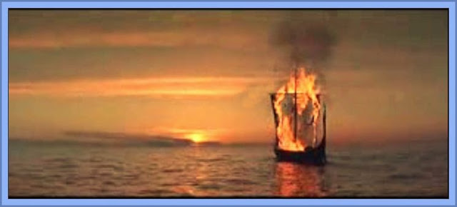 Burning Longship Taking Viking Soul To Valhalla