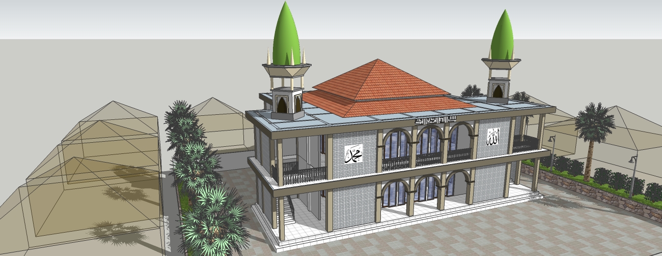 Coba coba postingkan desain sebuah masjid 2 lantai.