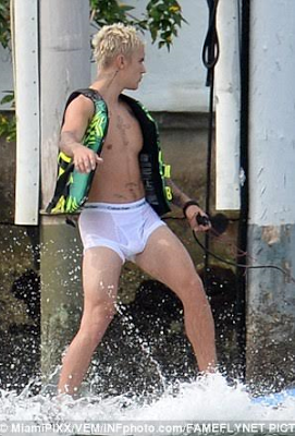 Justin Bieber leaves little to the imagination wearing nothing but wet undies