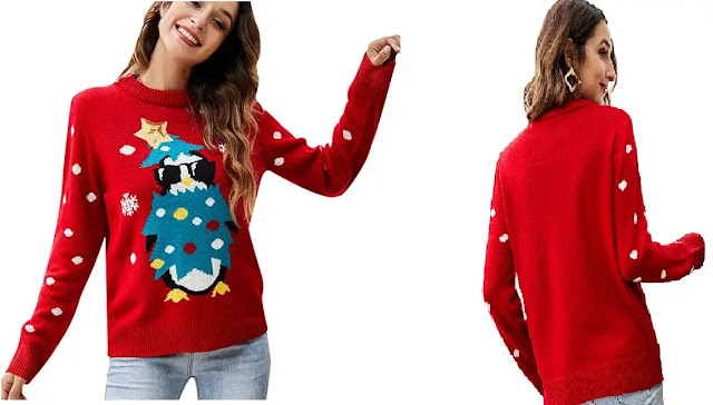 5. Women’s Christmas Cute Penguin Knitted Sweater Girl Pullover