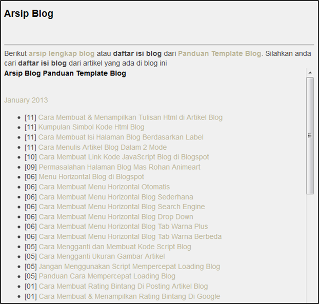 Cara Membuat Daftar Isi Blog di Halaman Blog