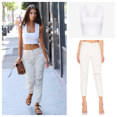 Emily Ratajkowski in Boca Raton on July 15 wearing white ALC Crop Top