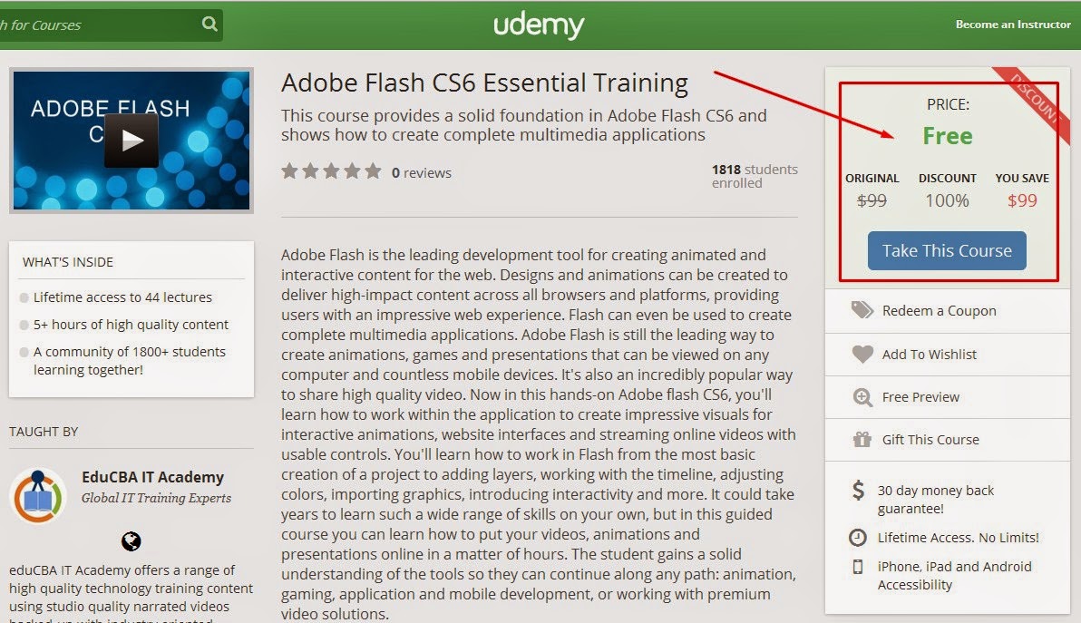[Udemy Coupon Giveaway] Adobe Flash CS6 Essential Training ($99 Value) For FREE