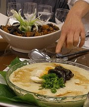 Chef Olivia’s 'Shrooms and Shoots (top) and Three-Egg Chawan Mushi (egg custard) (bottom)