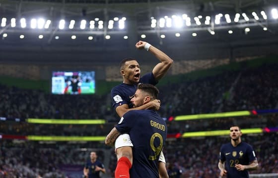 France and Poland will face off in the Round of 16 of the 2022 FIFA World Cup in Qatar on December 4 at Al Thumama Stadium in Doha, Qatar. With teammate Kylian Mbappe, France's Olivier Giroud celebrates scoring their opening goal.