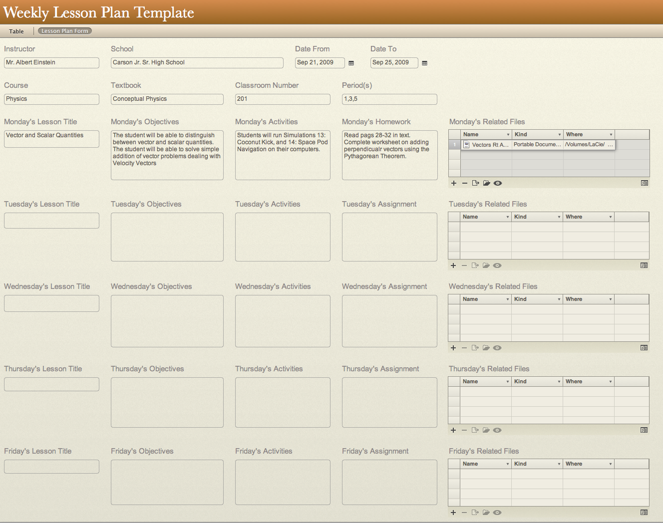 Free Weekly Lesson Plan Template