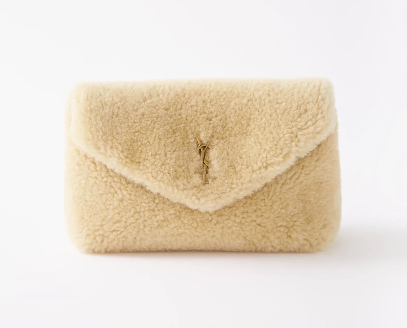SAINT LAURENT Puffer small YSL-logo padded shearling pouch