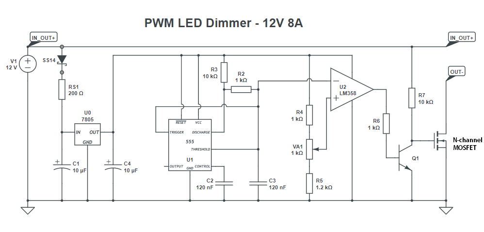 12v 24 dimmer circuit with transistor drive