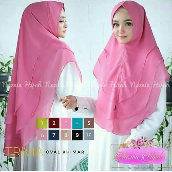 Trivia - Naznin Hijab Khimar Syari berlapis 3 layer - pink 