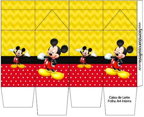 Mickey en Fondo Amarillo con Zigzags y Rojo con Lunares: Cajas para Imprimir Gratis.