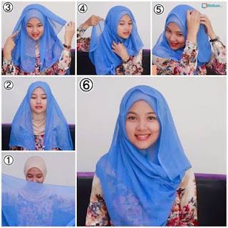 Cara memakai jilbab segi empat sederhana untuk muka bulat
