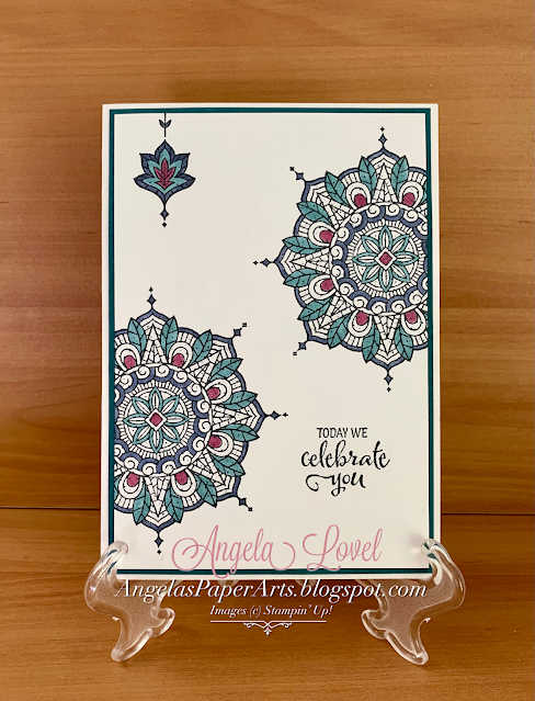 Angela's PaperArts: Stampin Up Treasured Medallions birthday card featuring Stampin Blends alcohol markers