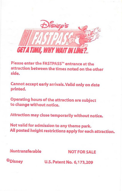 Disney Fastpass Back Side 2007