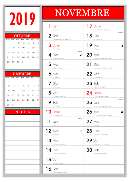 calendario mensile novembre 2019