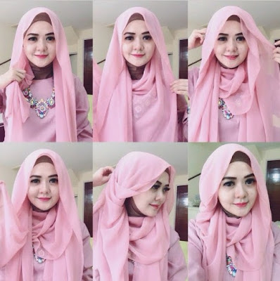 tutorial model hijab pashmina pesta modern terbaru