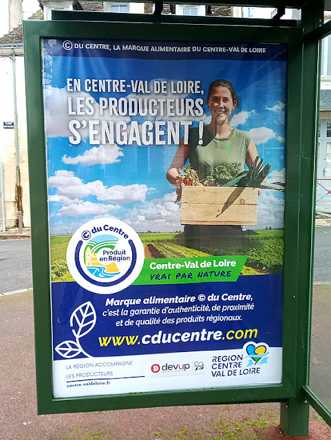 Bus stop billboard advertising for Centre Val de loire regional food certification, Indre et loire, France. Photo by loire Valley Time Travel.