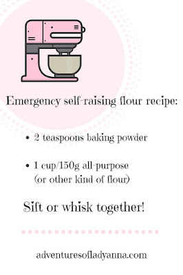 Emergency self-raising flour recipe for substitue flours.