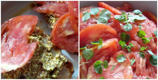 top with fresh tomato slices and oregano