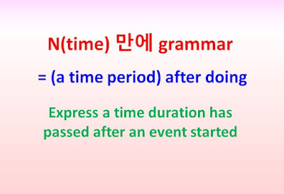 N 만에 grammar = (a time period) after doing ~a duration has passed after an event started