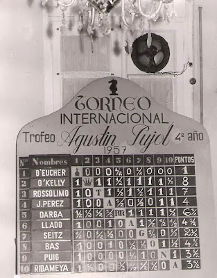 Panel de resultados del Torneo Internacional de Ajedrez Tarragona 1957