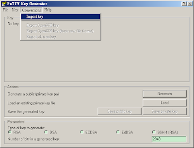 PuTTYgen import key