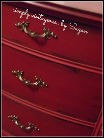 red, emperor's silk, dresser, makeover, chalk paint, brass handles, annie sloan