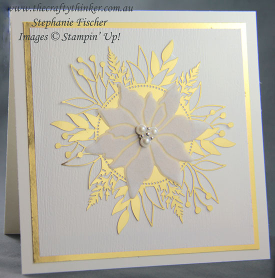 #thecraftythinker #stampinup #xmascard #plushpoinsettia #cardmaking , Christmas Card, Plush Poinsettia, Forever Gold SDSP, Subtle Embossing Folder, Stampin' Up Demonstrator, Stephanie Fischer, Sydney NSW