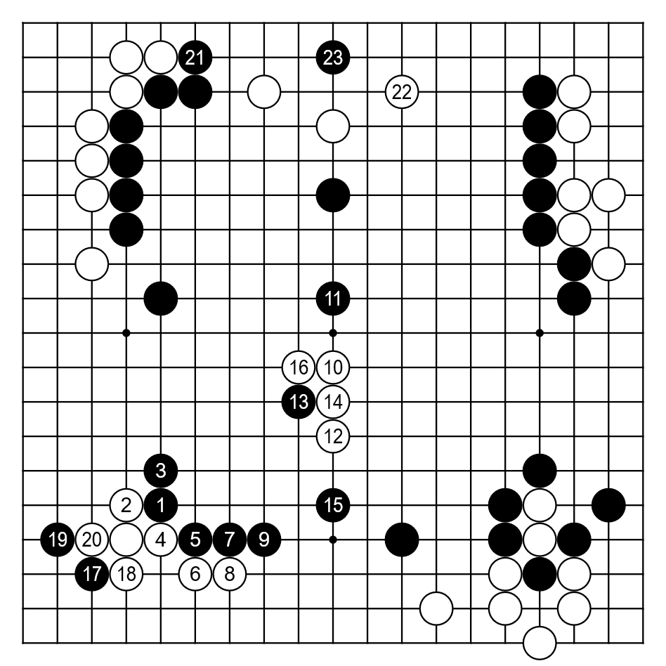 Fujisawa Hosai (White) vs Takemiya Masaki (Black), 1978; moves 49-71
