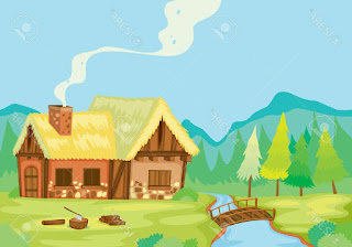 Gambar pemandangan gunung dan rumah