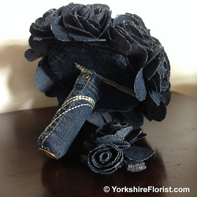  denim roses posy bouquet and buttonhole pin