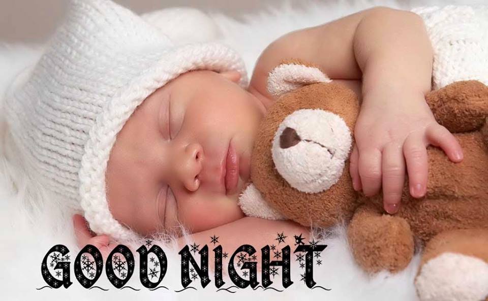 Cute Boy Sleeping with Teddy Bear and Wishing Good Night