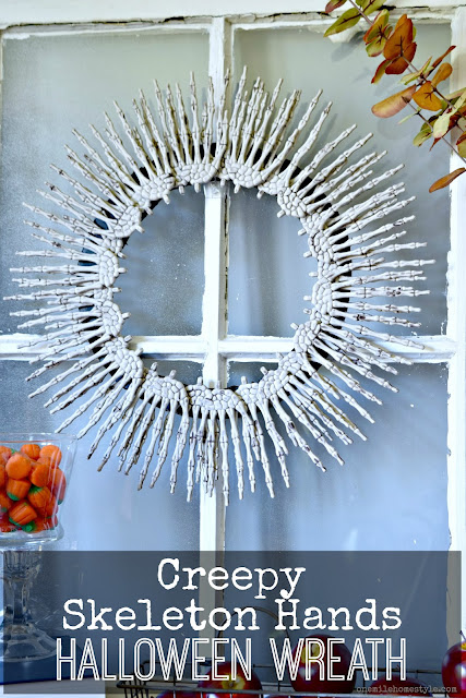 Add a little Halloween to you home with this DIY Creepy Skeleton Hands Halloween Wreath