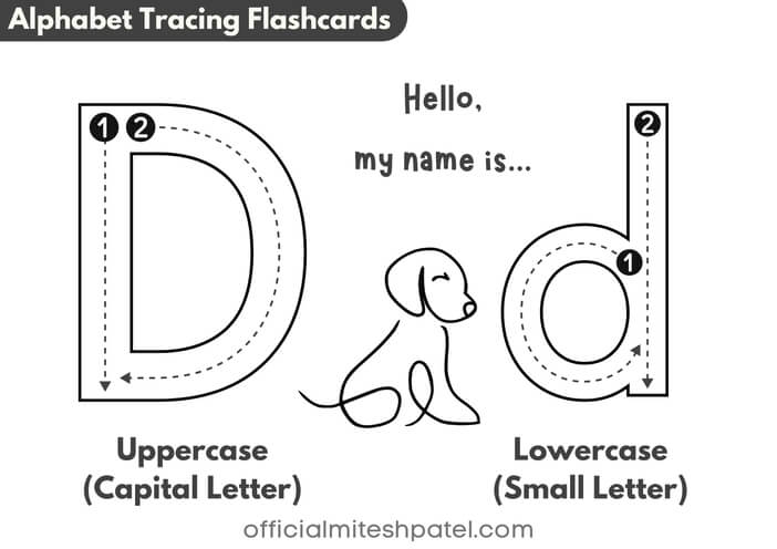 Free Printable Letter D Alphabet Tracing Flash Cards PDF download